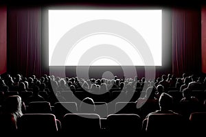 Large glowing white screen in the cinema. Generative ai