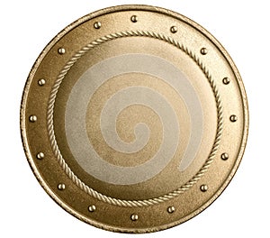 Large gold metal round shield isolated 3d illustration