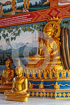 Large Golden Buddha in Main Prayer Hall of Wang Saen Suk monastery, Bang Saen, Thailand