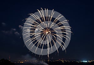 A large, golden firework explodes against