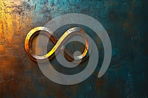 A large, golden infinity symbol on a blue background