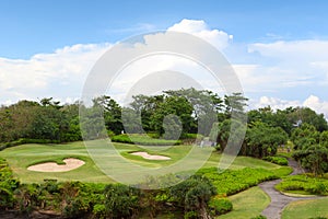 Large golf field for training and blue sky