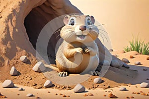 Large Gopher animal dirt burrow mound cartoon sketch