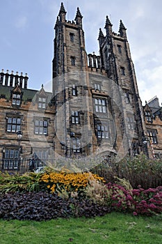 Large Gothic-style building with distinguished towers photo