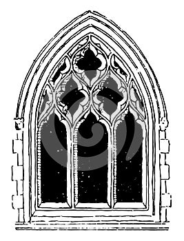 Large Gothic Window Tracery, technical aspects of the windows,  vintage engraving