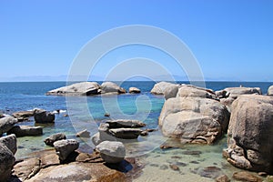 Large granite boulders on Boulders Beach in Simon`s Town. South Africa.