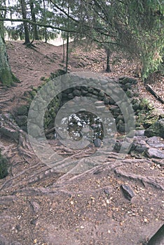 large granite rock single in nature - vintage retro film look