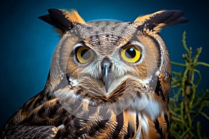 Large Great horned owl bird. Generate Ai