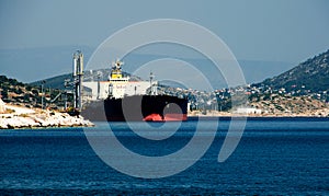 Large greek gas tanker at dock