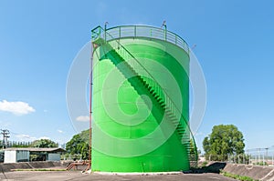 Large green industrial tanks for petrochemical or oil or fuel or