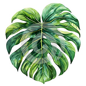 Large green leaf from a tropical plant on a white background