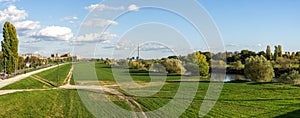 Large green park area on the northern side of Sava river near Liberty Bridge, Zagreb, Croatia