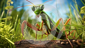 Hyper-realistic Praying Mantis Illustration With Daz3d And Tilt-shift Lens photo