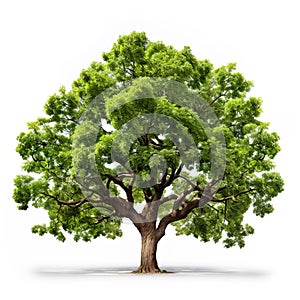 A large green walnut tree isolated on white.