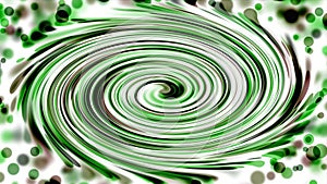 A large green and white vortex arising from particles of circular light, an abstract background