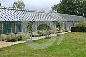 A large greenhouse in the kitchen garden of an English country houseA large greenhouse in the kitchen garden of an English country