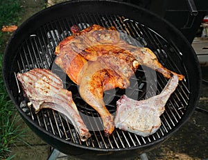 Large grilled chicken and bbq pork chop