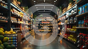 A large grocery store with many aisles and shelves