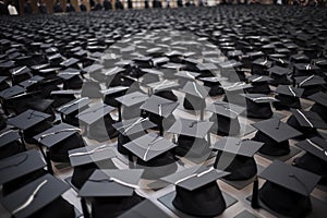 A large group of black graduation caps AI generation