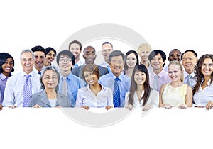 Large Group of Business People Holding Board