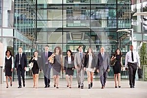 Large group of business people in lobby of a big business