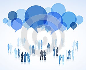 Large Group of Business People with Speech Bubbles