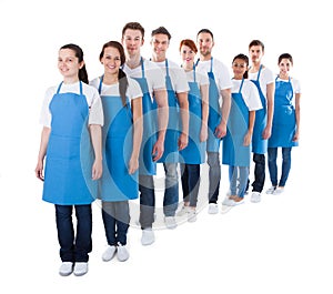 Large group of cleaners standing in a line