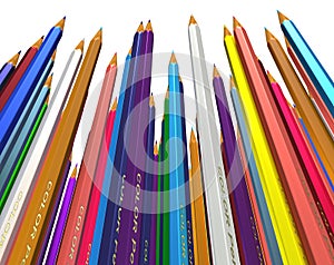 Large group of colored pencils.