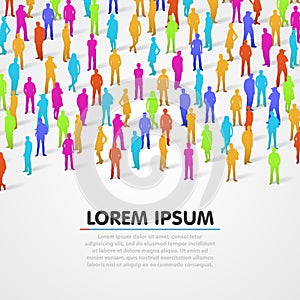 Large group of colorful people silhouette background.