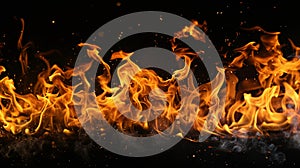 A large group of fire flames against a black background