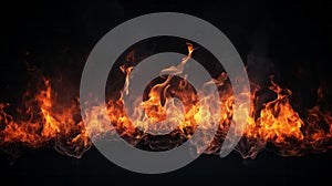 A large group of fire flames on a black background