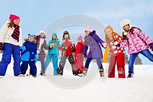 Large group of kids together on snow day