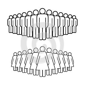 Large group of men and women. People crowd line icon. Vector illustration