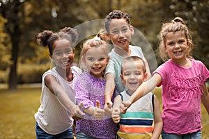 Large group of multi ethnic children . Togetherness.