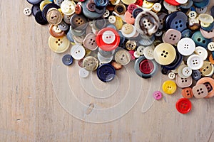 Large group of multicolored clothing buttons