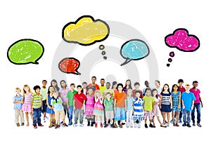 Large Group of Multiethnic Children With Speech Bubbles
