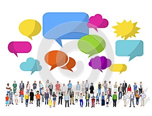 Large Group of Multiethnic People with Speech Bubbles