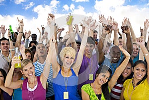 Large Group People Cheerful Celebrating Concept