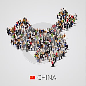 Large group of people in China map form. Population of China or demographics template.