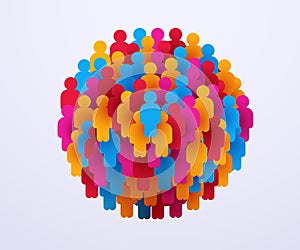 Large group of people in circle shape.