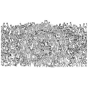 Large group of people crowded on stadium vector illustration sketch doodle hand drawn with black lines isolated on white