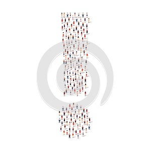 Large group of people different silhouette crowded together in exclamation shape isolated on white background. Vector