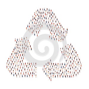 Large group of people different silhouette crowded together in recycle shape isolated on white background. Vector