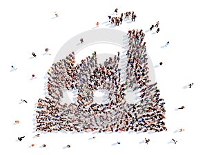 Large group of people in a factory