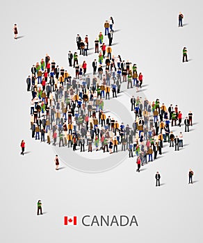 Large group of people in form of Canada map. Background for presentation.