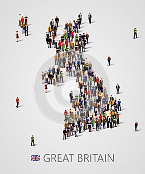 Large group of people in form of Great Britain map. United kingdom map. Background for presentation.