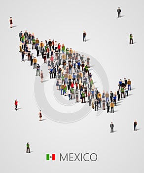 Large group of people in form of Mexico map. Background for presentation.