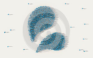 Large group of people forming blue water drop symbol in social media and community concept on white background. 3d sign of crowd