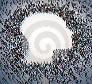 Large group of people forming a head symbol