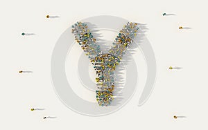 Large group of people forming letter Y, capital English alphabet text character in social media and community concept on white